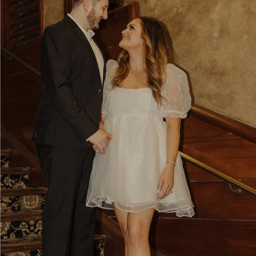 Sheer White Puff Sleeve Dress - Picture 3 of 4